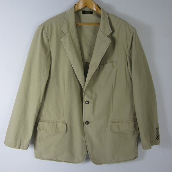 L.L. Bean Mens 46 R  Khaki Beige Cotton LS Blazer Jacket 2 Button Closure - Picture 1 of 9